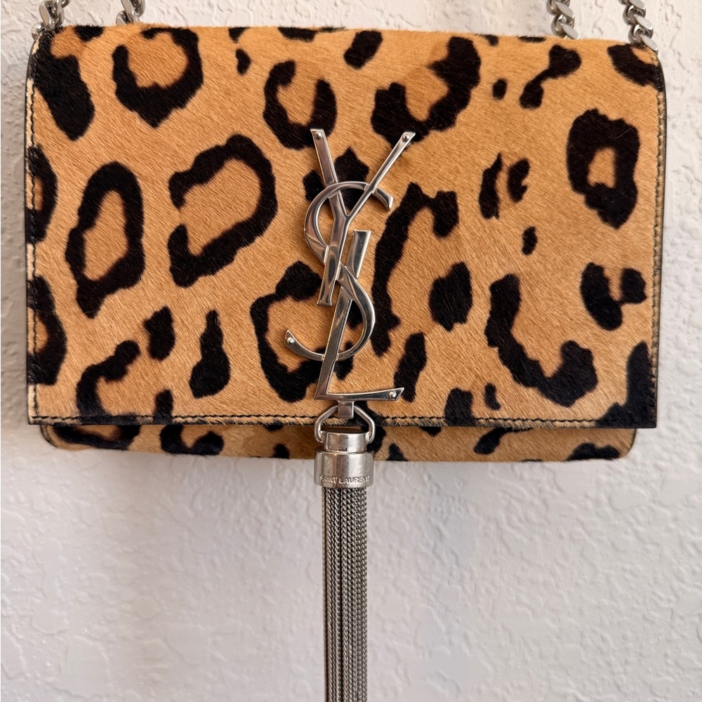 Saint Laurent Monogram Kate Tassel Leopard Calf Hair Chain Crossbody